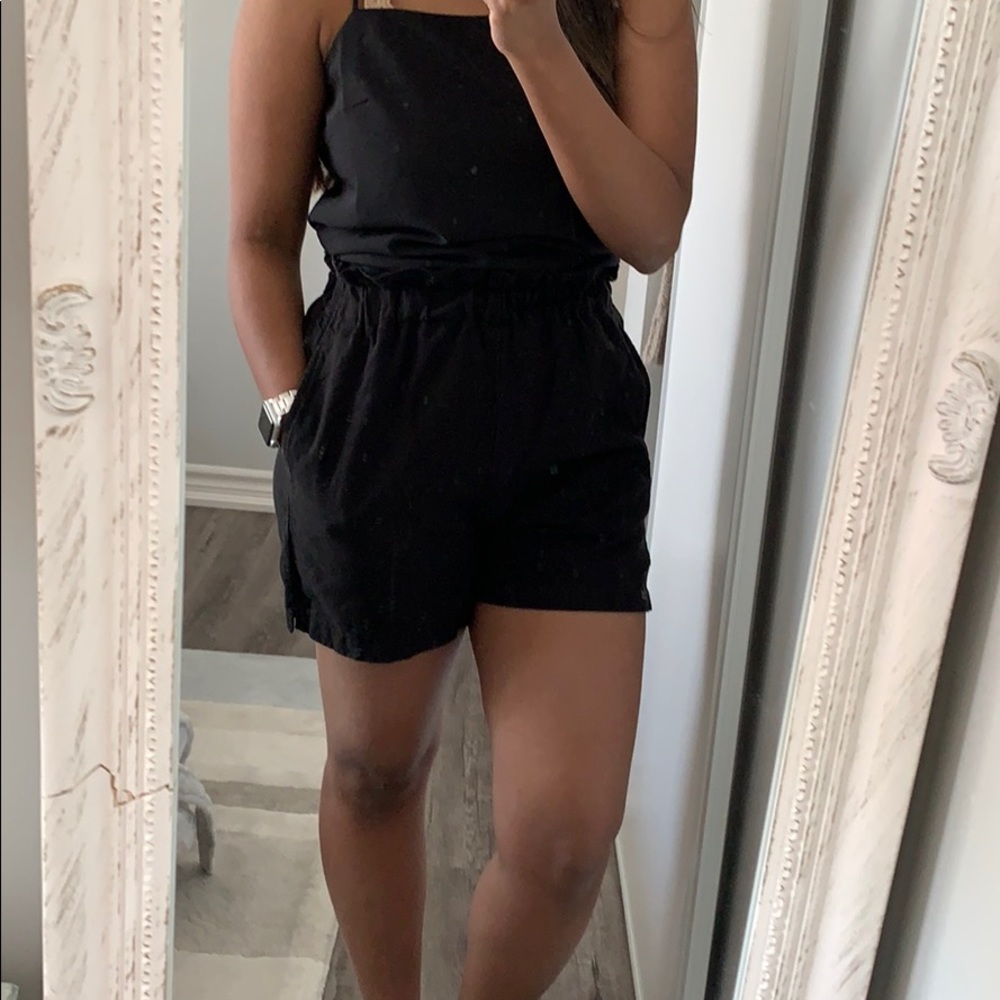 high-waisted papergbag linen-blend short